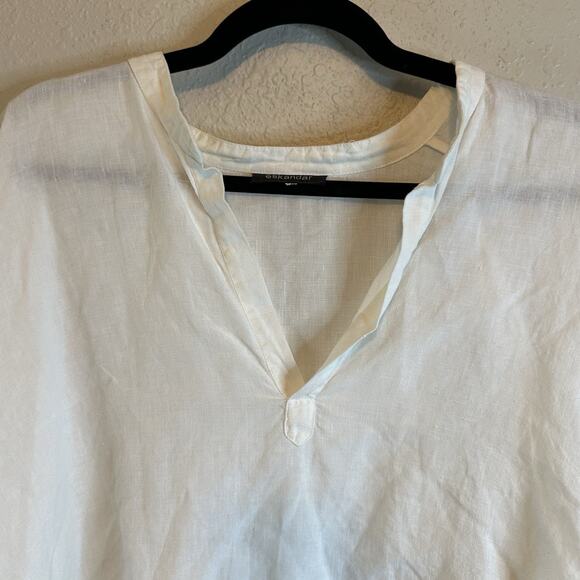 Eskander Shirt Onesize White Linen V Neck Blouse Top Lagenlook Boho Coastal - Picture 5 of 8